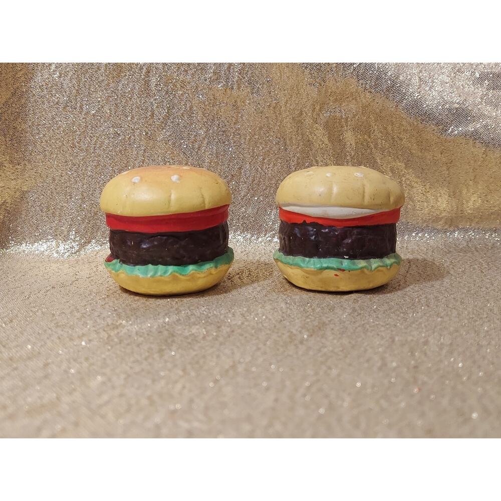 Vintage Hamburger Salt Pepper Shaker Set Hand Painted Kitschy Kitchen Decor